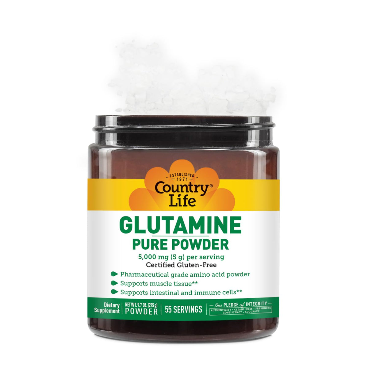 Country Life Glutamine Pure Powder 5000mg β 55 Servings | Gluten-Free Certified GFCO