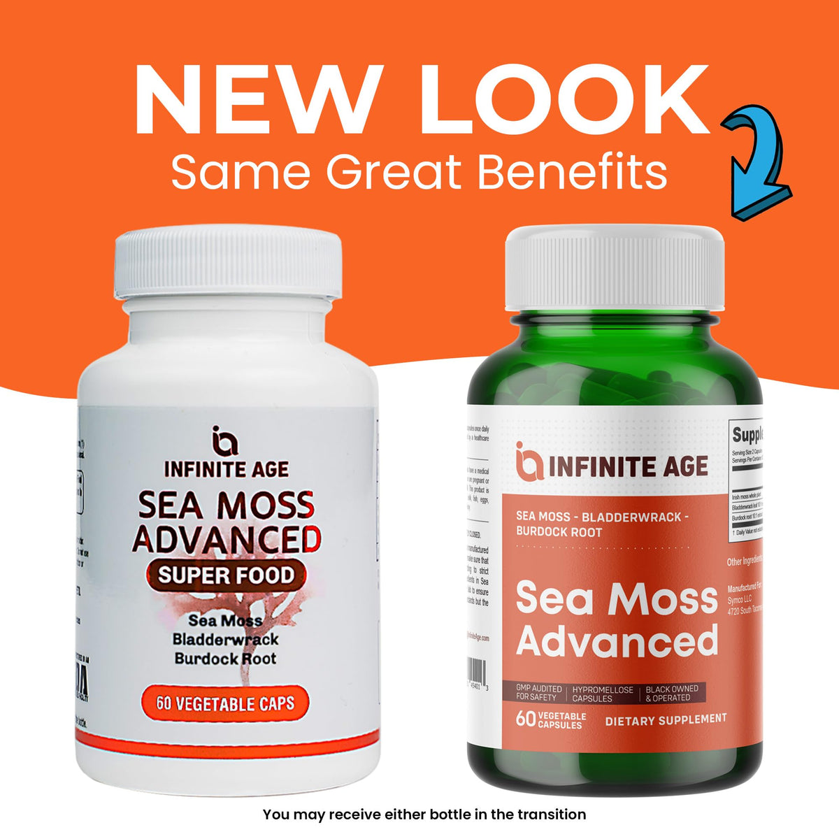 INFINITE AGE 3-Pack Sea Moss Capsules 1250mg β 180 Vegan Capsules Each, Made in USA
