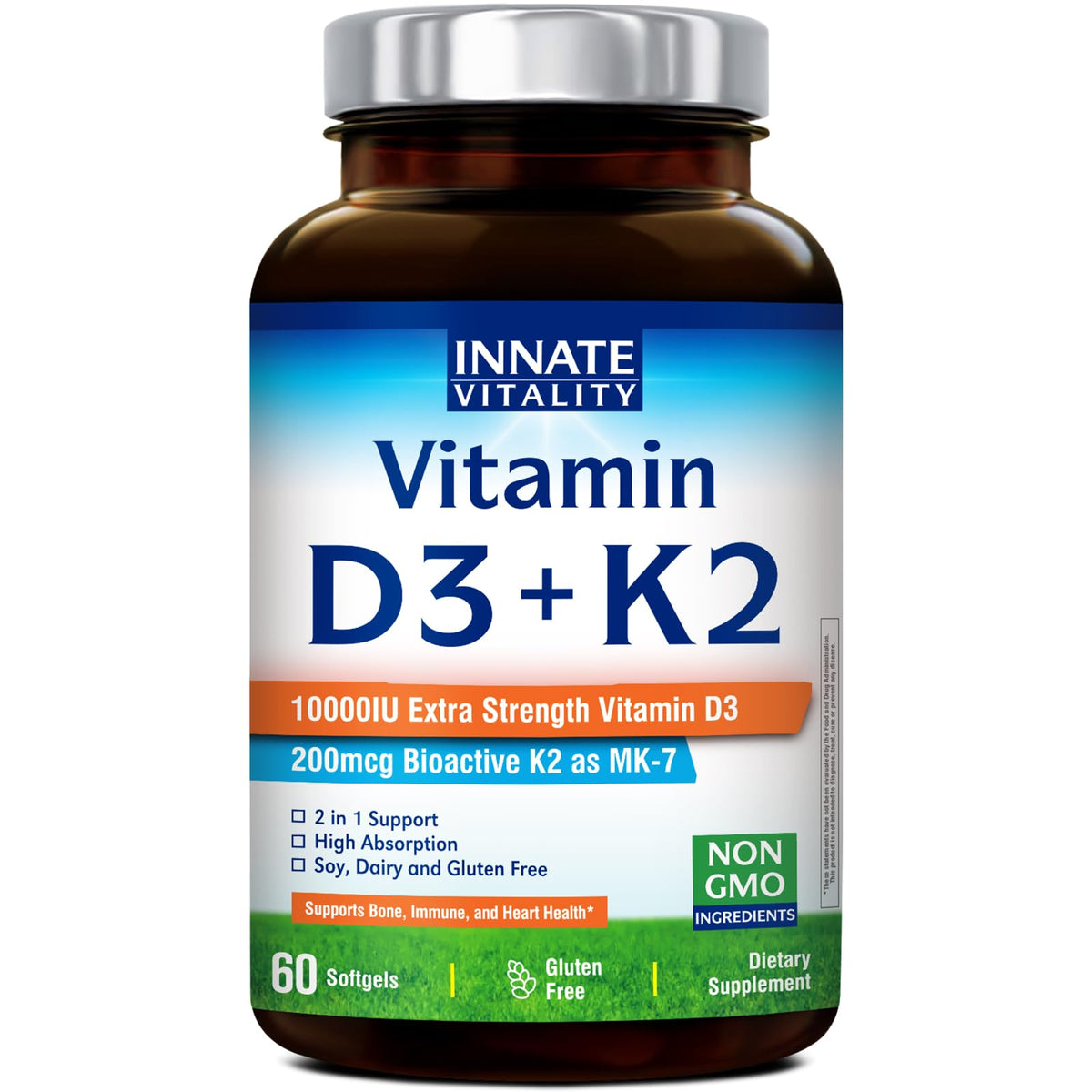 Innate Vitality D3 K2 Softgels β 10,000 IU D3 + 200 mcg MK-7 | 60 Softgels