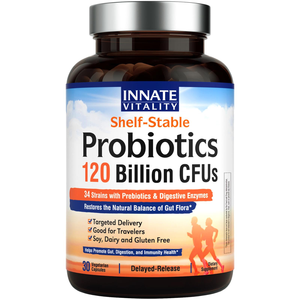 Innate Vitality Probiotics 120B CFUs - 34 سلالة، إطلاق متأخر، ثابت على الرف