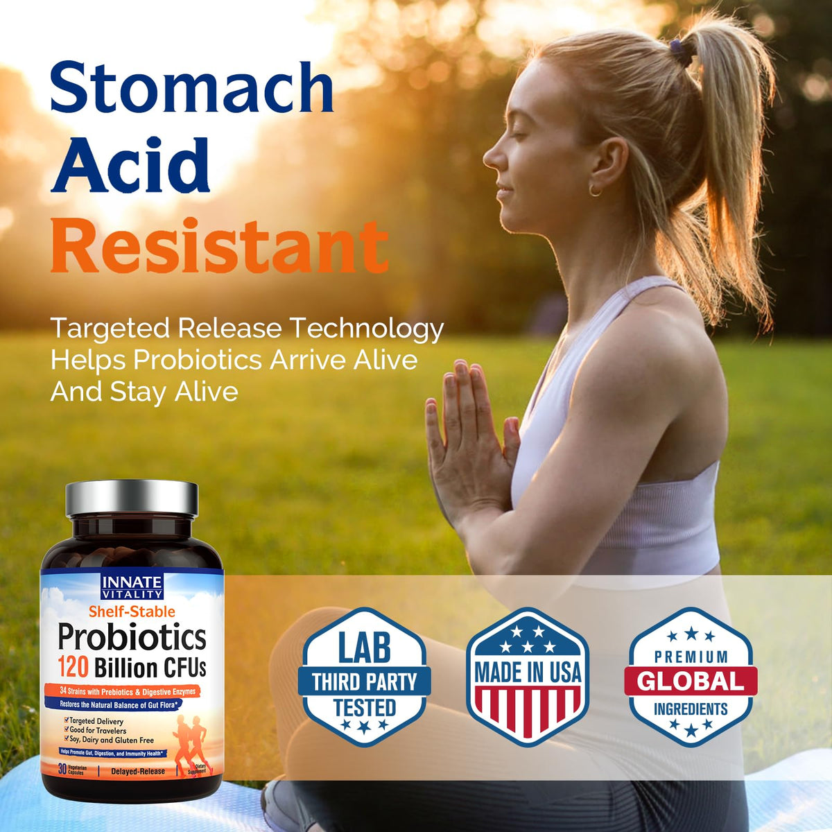 Innate Vitality Probiotics 120B CFUs - 34 سلالة، إطلاق متأخر، ثابت على الرف
