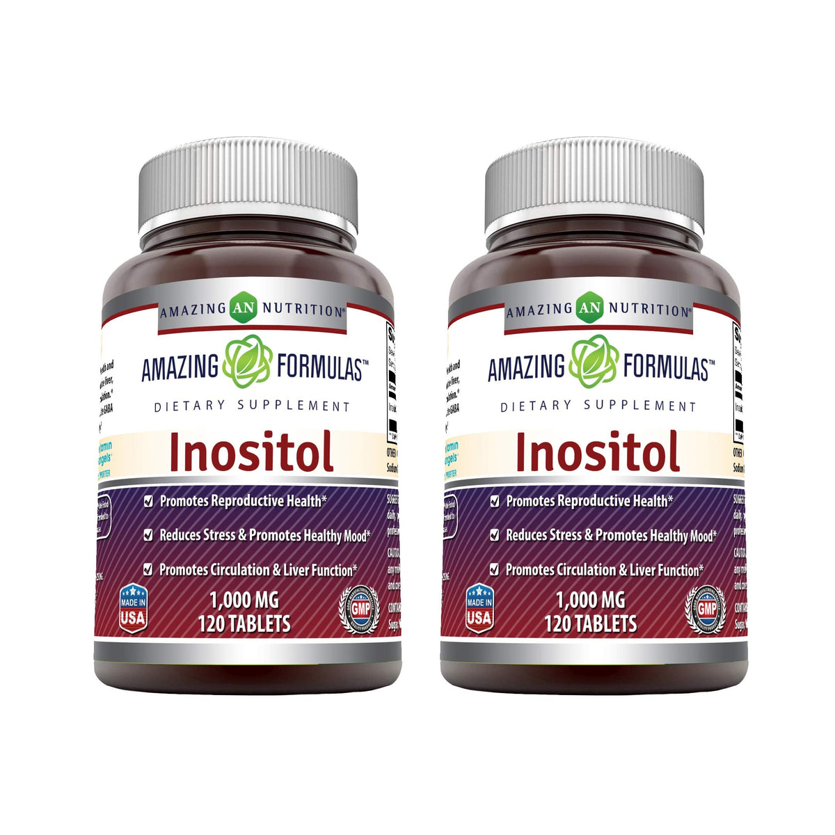 Amazing Formulas Inositol 1000mg - 2 Pack | 120 Tablets | Non-GMO, Gluten-Free | Made in USA