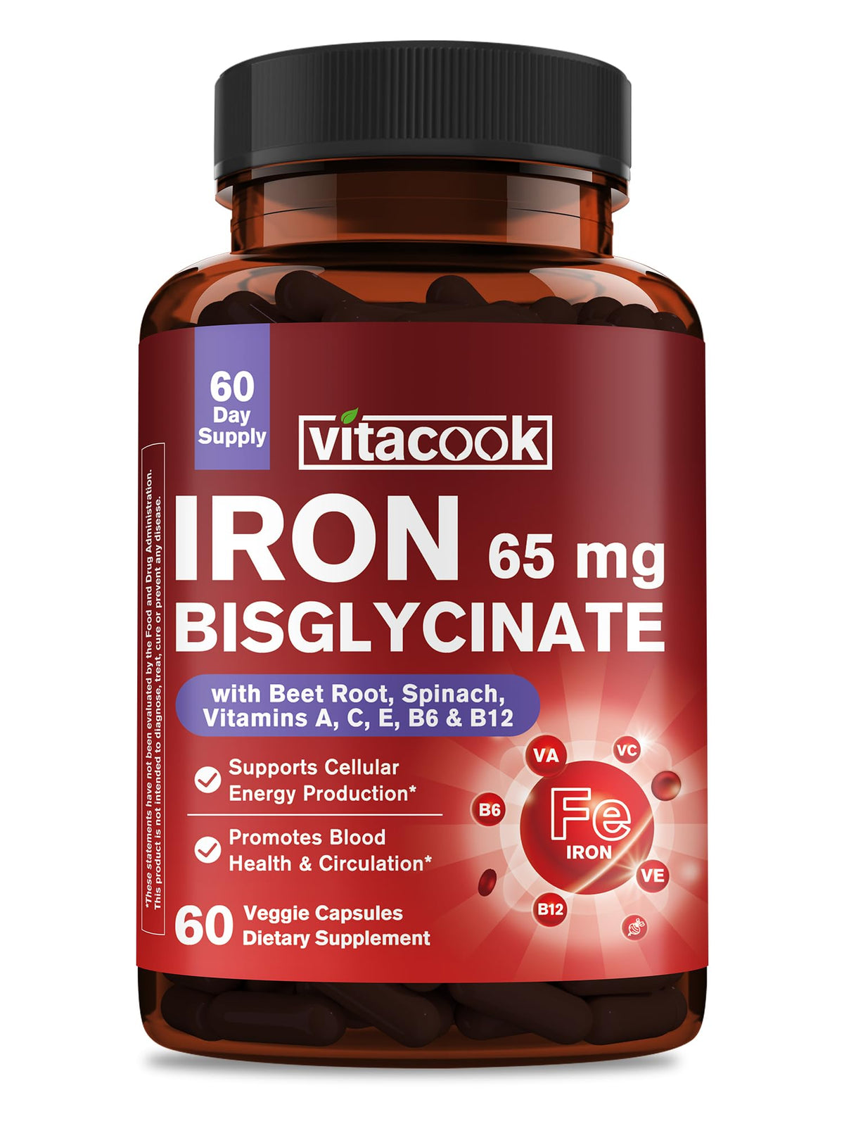 Integratore di ferro bisglicinato ferroso da 65 mg – A lento rilascio (60 capsule)