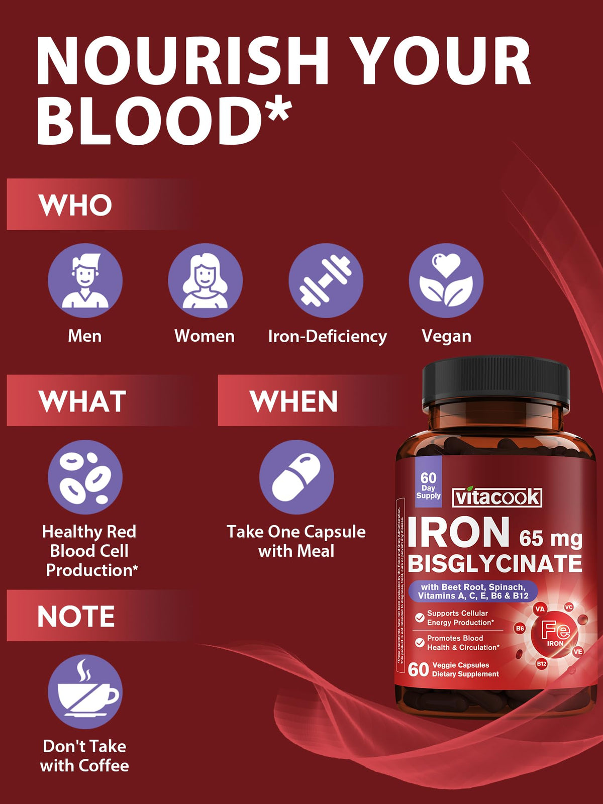 Integratore di ferro bisglicinato ferroso da 65 mg – A lento rilascio (60 capsule)