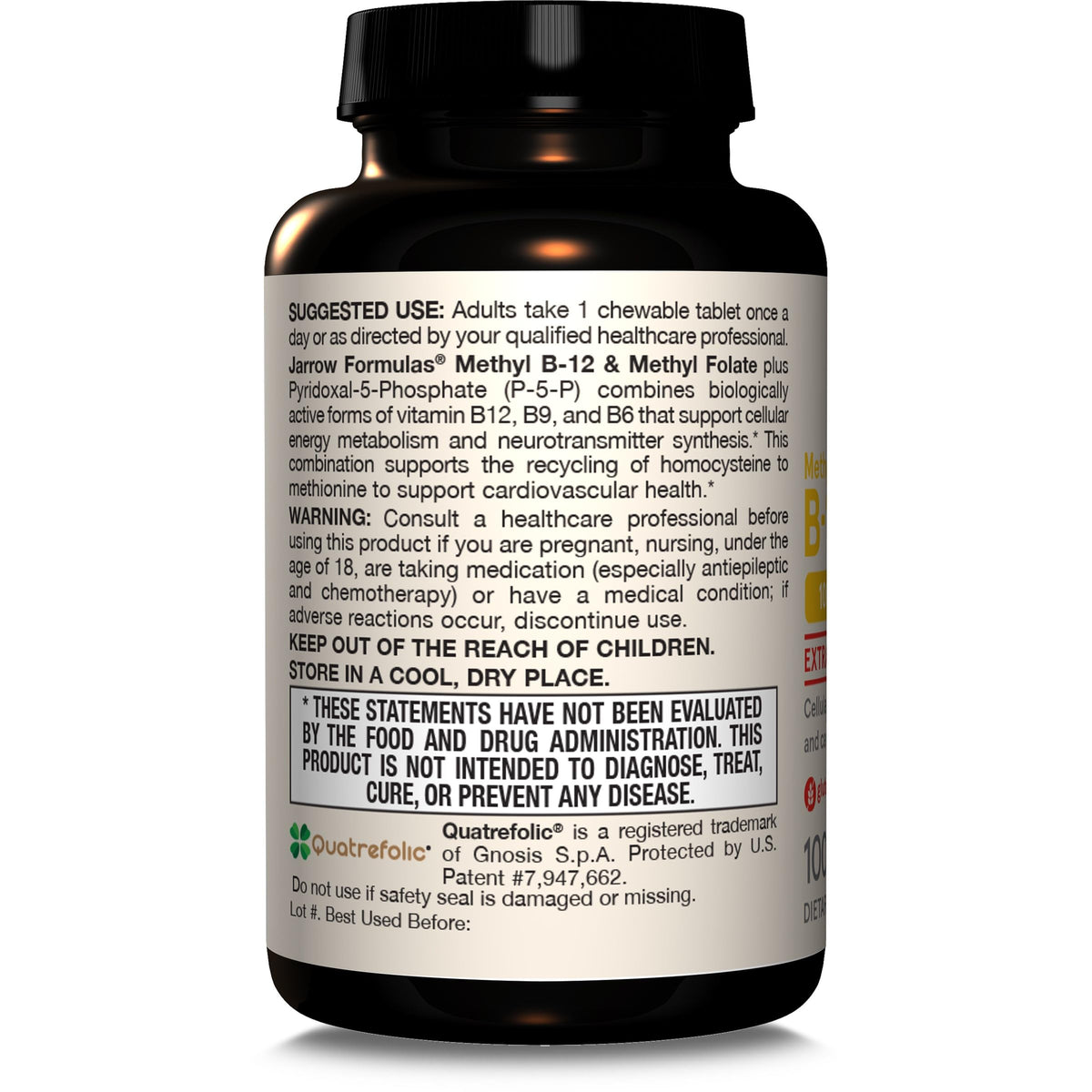 Jarrow Formulas Ultra Strength Methyl B-12 5000 mcg & Methyl Folate 800 mcg + P-5-P – 60 علكة (إمداد 60 يومًا)