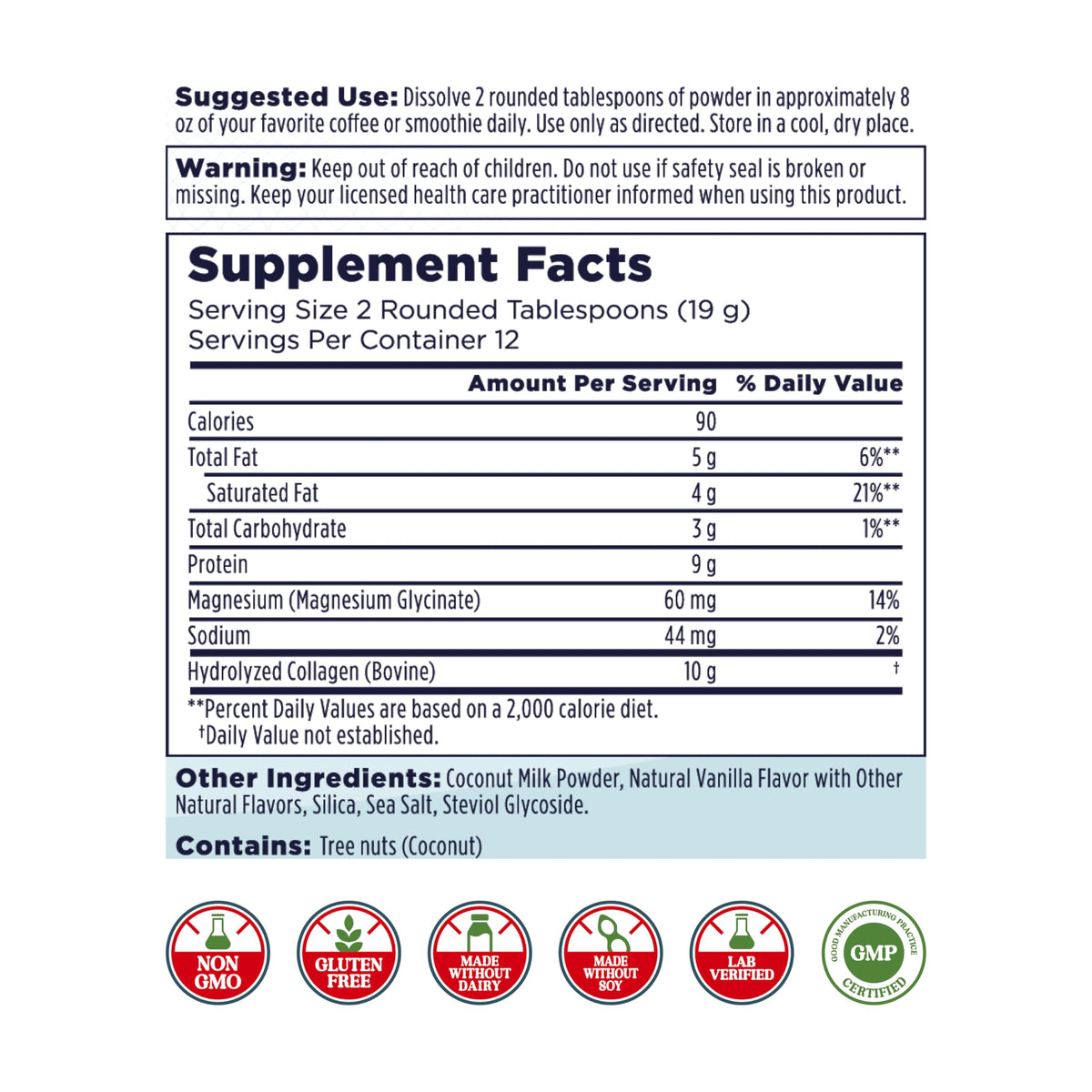 KAL Collagen Creamer Vanilla – كولاجين كريمي بنكهة الفانيليا خالٍ من الألبان والكيتو مع الكولاجين والمغنيسيوم (8 أوقية، 12 حصة)