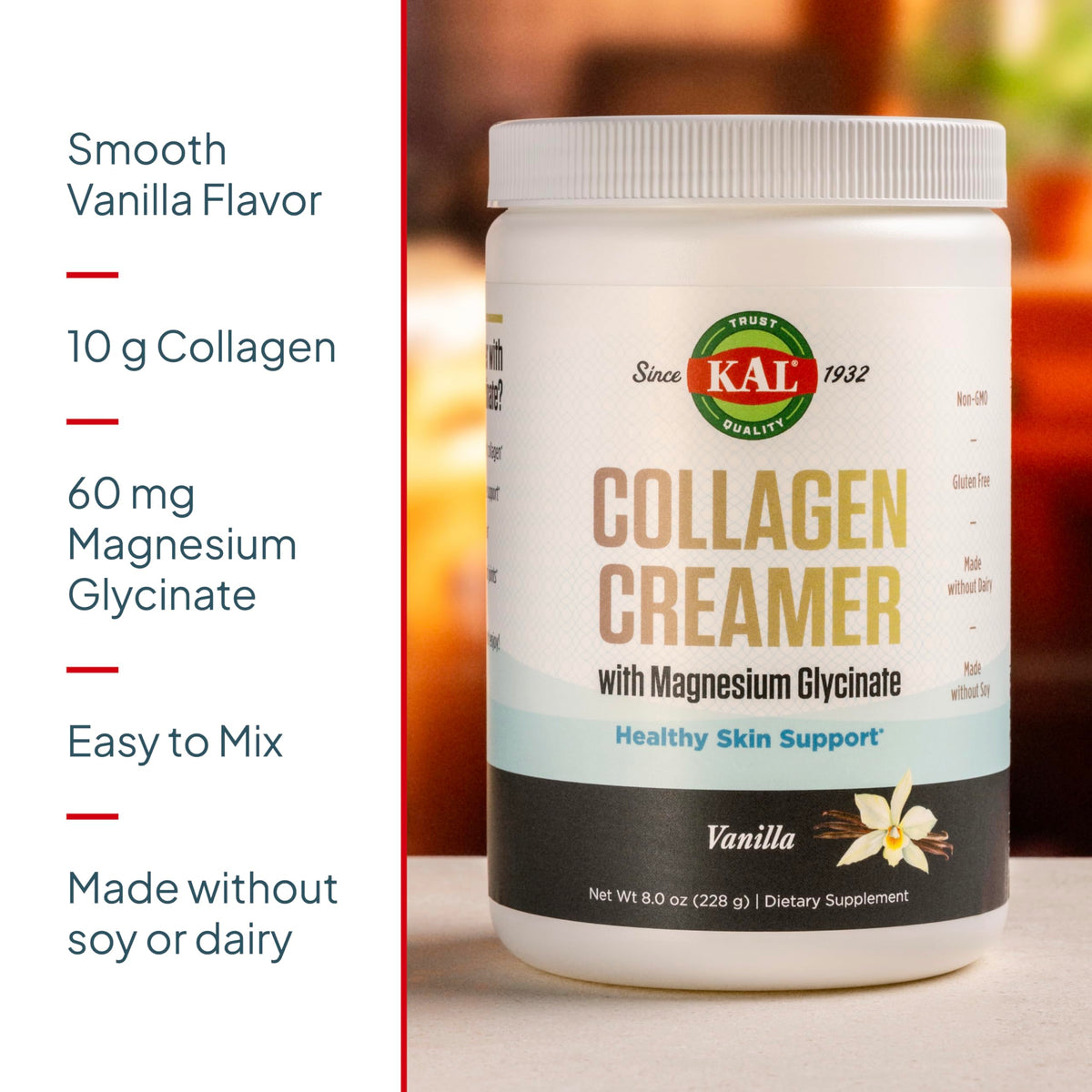 KAL Collagen Creamer Vanilla – كولاجين كريمي بنكهة الفانيليا خالٍ من الألبان والكيتو مع الكولاجين والمغنيسيوم (8 أوقية، 12 حصة)