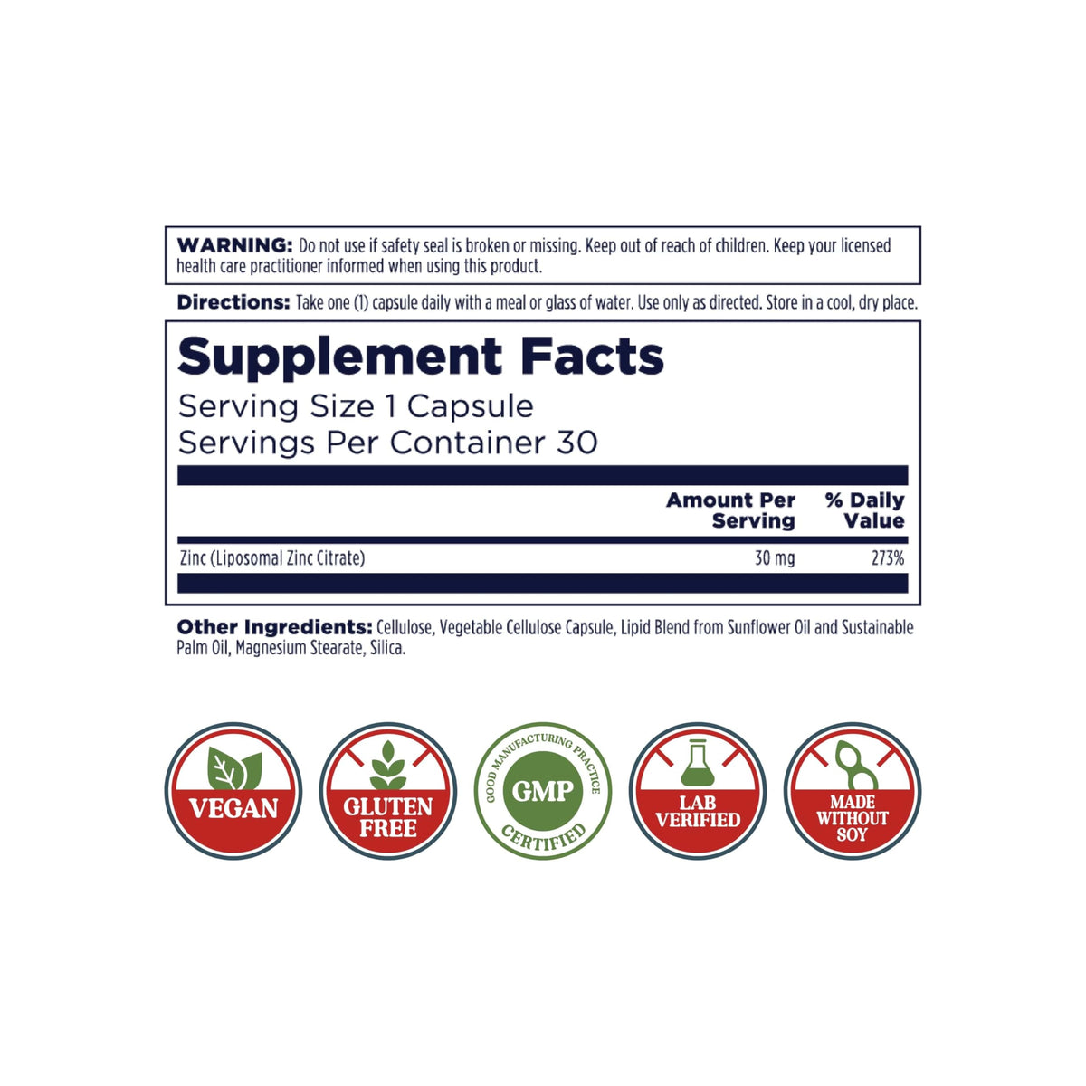KAL Liposomal Zinc 30mg – دعم المناعة، امتصاص معزز، نباتي | 30 جرعة
