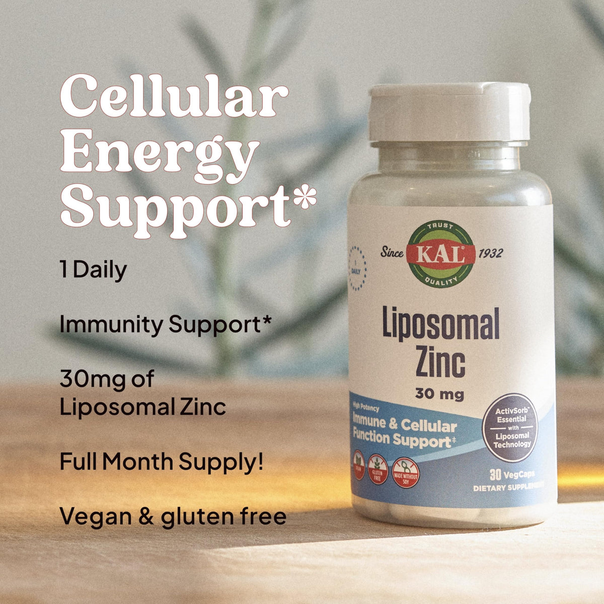 KAL Liposomal Zinc 30mg – دعم المناعة، امتصاص معزز، نباتي | 30 جرعة