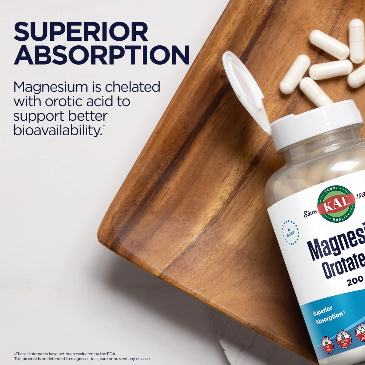 KAL Magnesium Orotate 200 mg β Superior Absorption Chelated Magnesium | Bones, Nerves & Muscles | 120 VegCaps