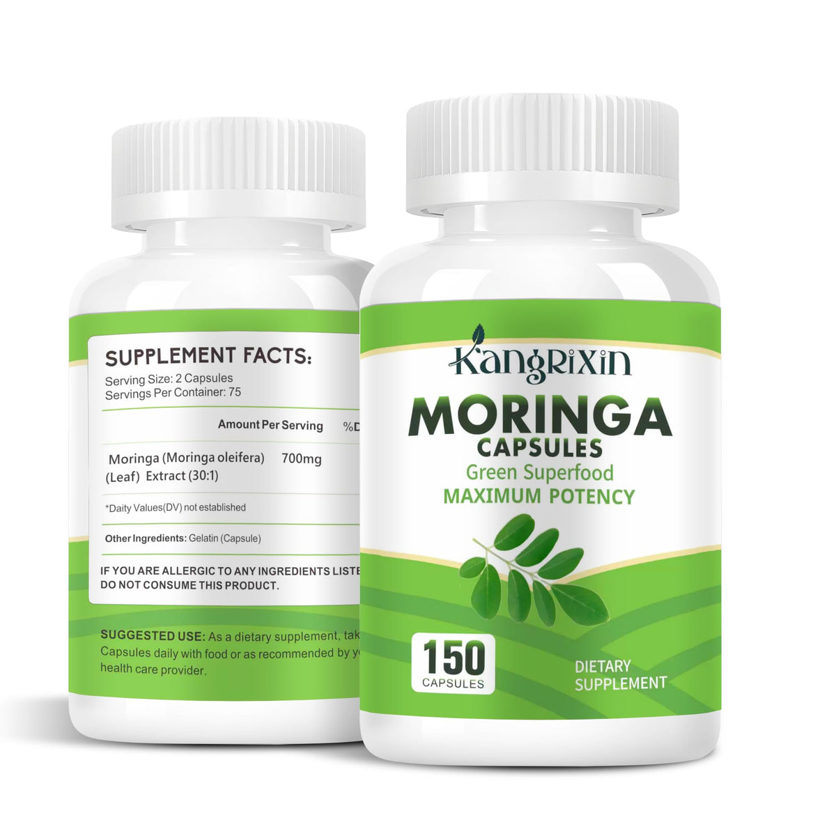KangRiXin Moringa Capsules with Pure Moringa Powder | Skin Health and Immune Support | Non GMO, Gluten Free๏ผ150PCS๏ผ