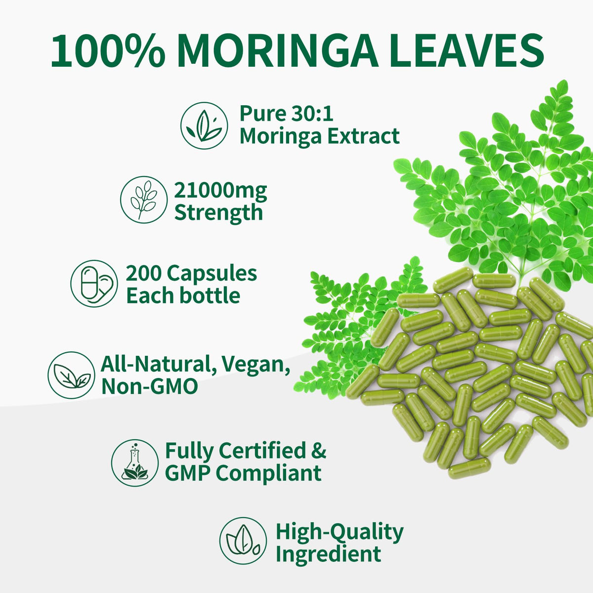KangRiXin Moringa Capsules with Pure Moringa Powder | Skin Health and Immune Support | Non GMO, Gluten Free๏ผ150PCS๏ผ