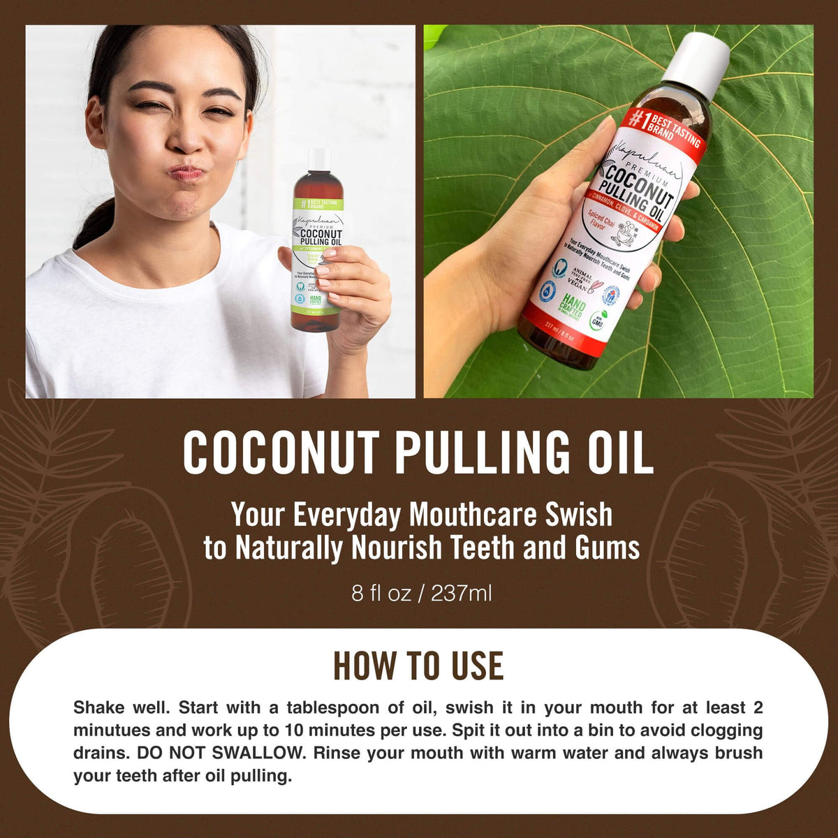 Kapuluan Coconut Oil Pulling for Teeth & Gums โ Pure Ayurvedic Mouthwash with Rosemary, Thyme & Tea Tree