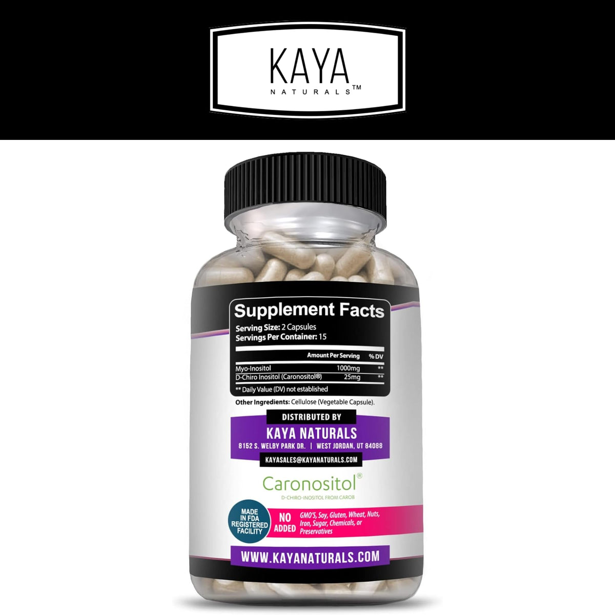 Kaya Naturals Myo & D-Chiro Inositol Plus للنساء - فيتامين B8 30 كبسولة