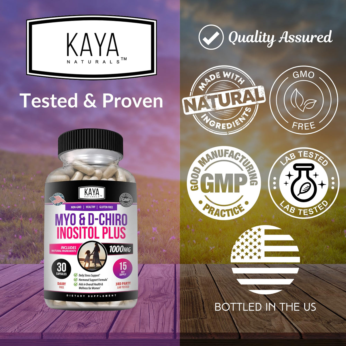 Kaya Naturals Myo & D-Chiro Inositol Plus للنساء - فيتامين B8 30 كبسولة