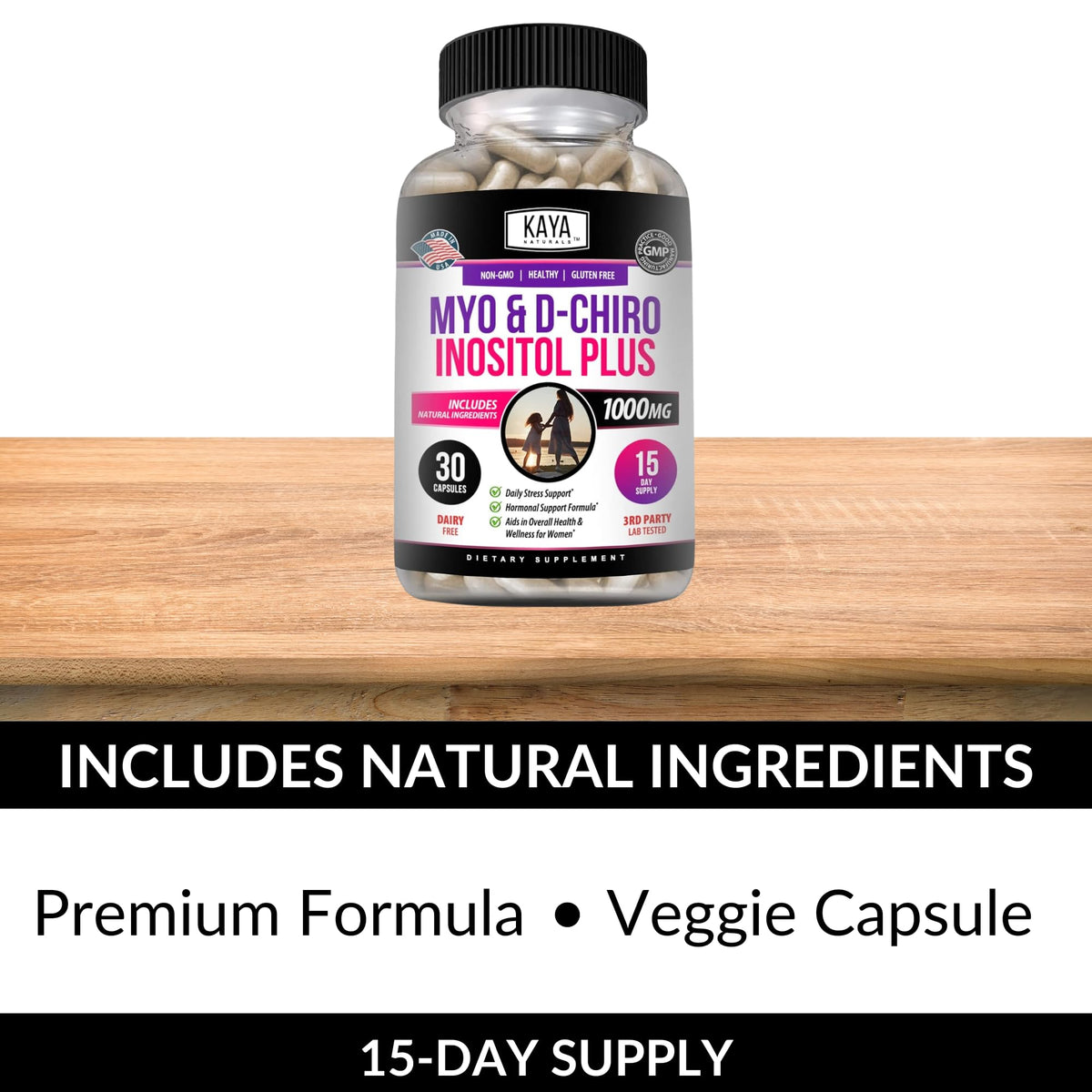 Kaya Naturals Myo & D-Chiro Inositol Plus للنساء - فيتامين B8 30 كبسولة