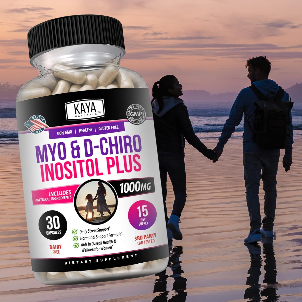 Kaya Naturals Myo & D-Chiro Inositol Plus للنساء - فيتامين B8 30 كبسولة