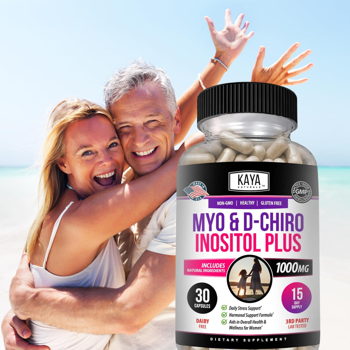 Kaya Naturals Myo & D-Chiro Inositol Plus للنساء - فيتامين B8 30 كبسولة
