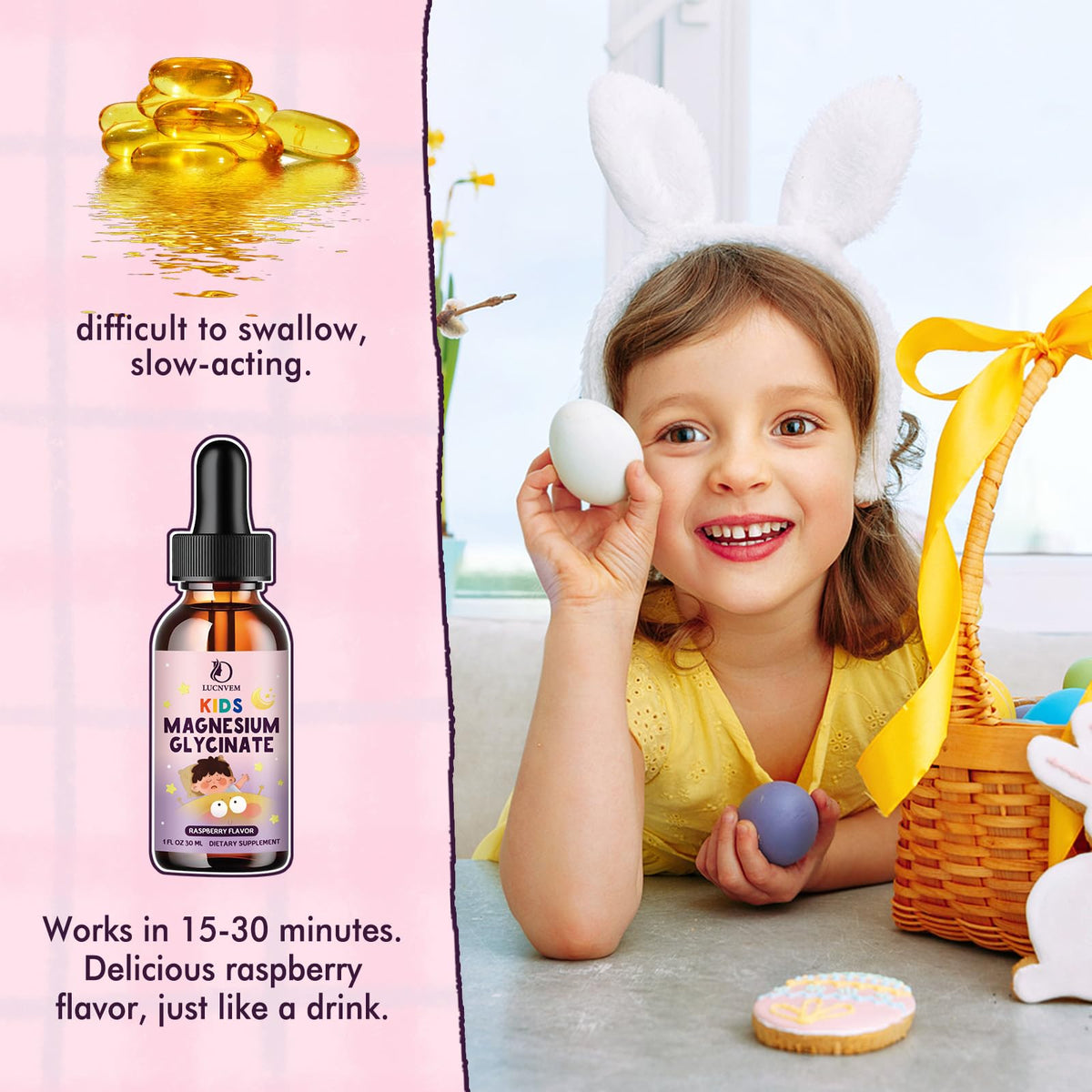 Kids Magnesium Glycinate Sleep Drops with L-Theanine – Melatonin-Free, Raspberry Flavor (30ml)