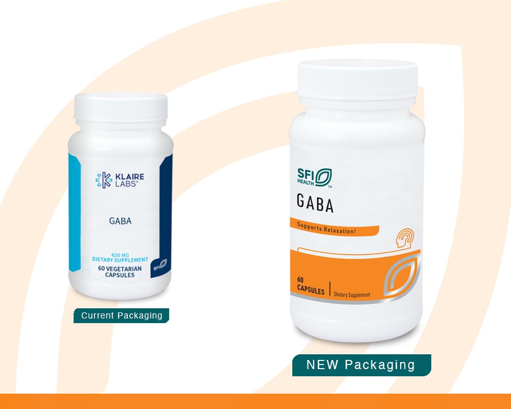 Klaire Labs SFI Health GABA - 420 ملغ من حمض جاما أمينوبوتيريك، ناقل عصبي لدعم الهدوء والمزاج (60 كبسولة)