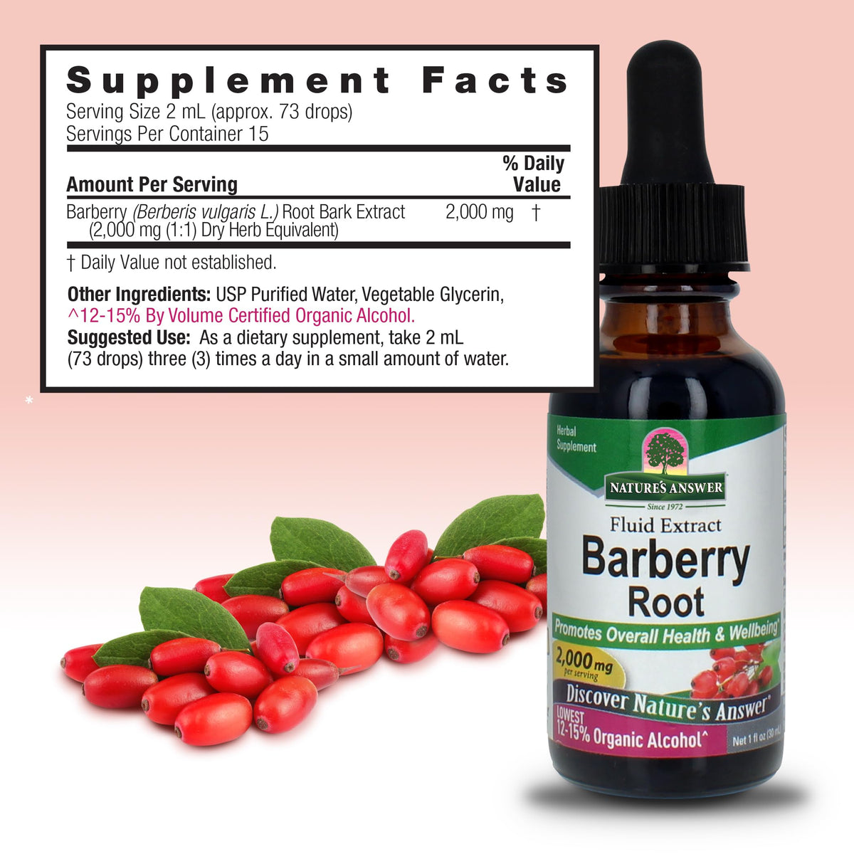 Nature's Answer Barberries Organic Barberry Root Tincture (1 oz) β Berberine, Low Alcohol, Gluten Free