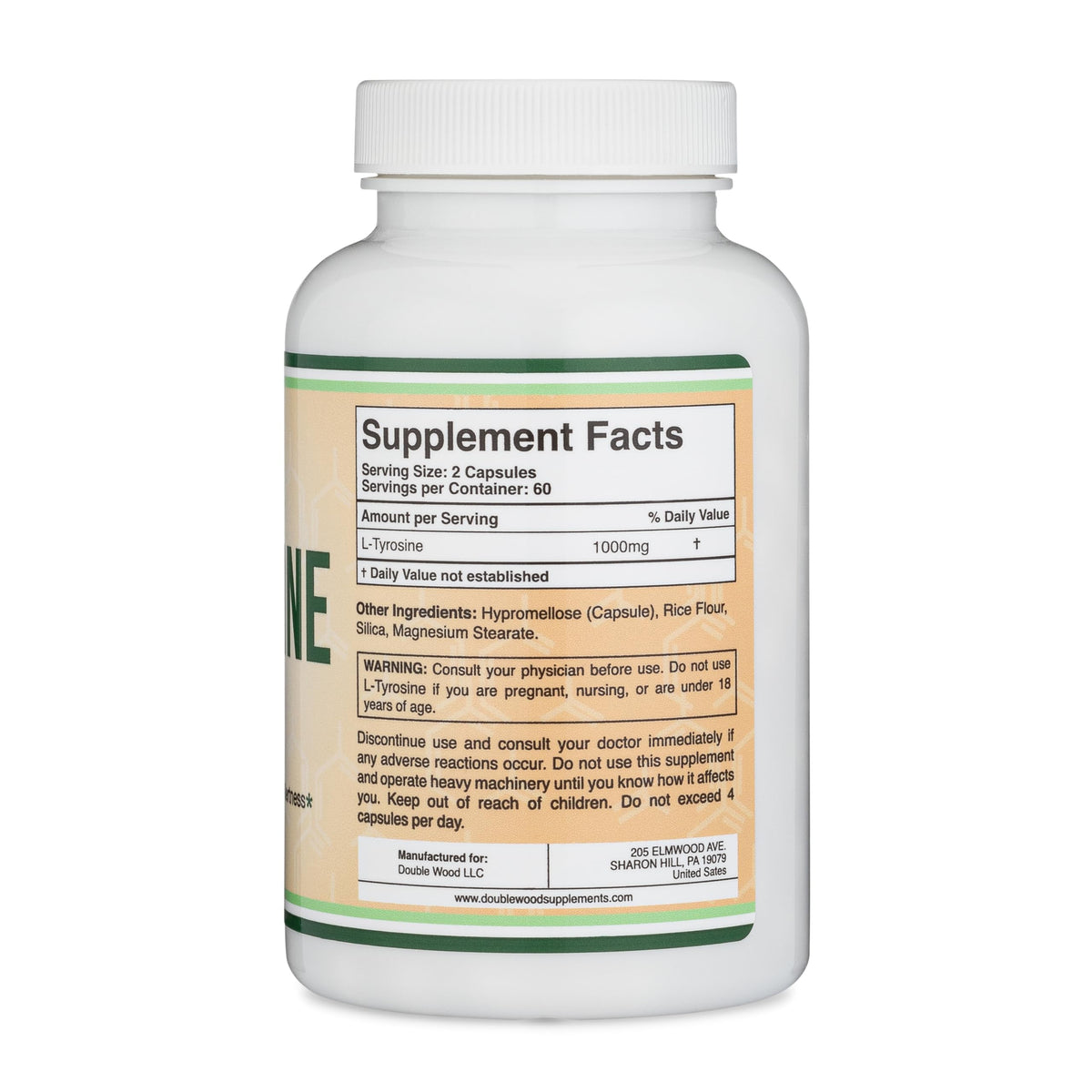 L-Tyrosine 1,000mg per Serving | 120 Veggie Capsules | Double Wood