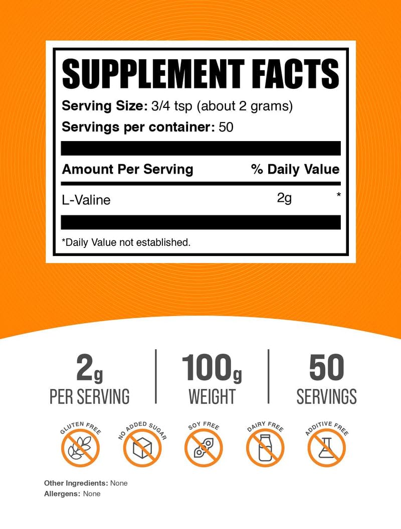 مسحوق إل-فالين 2 جم لكل جرعة - غير منكه، خالي من الغلوتين | BulkSupplements
