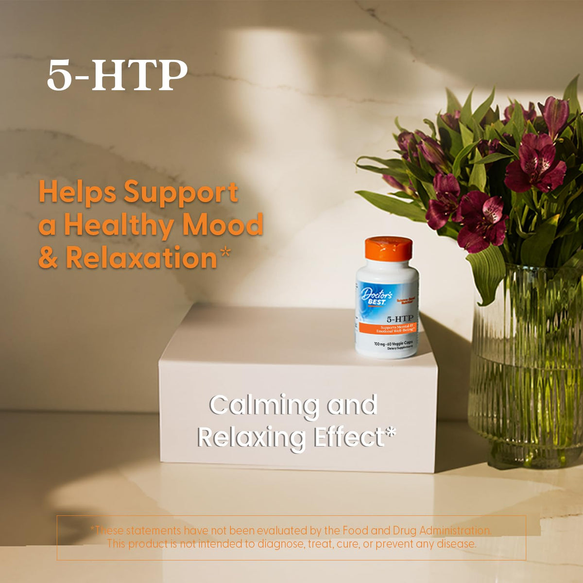 Doctors Best 5-HTP – يدعم الصحة العقلية والعاطفية | غير معدّل وراثيًا، خالٍ من الغلوتين، خالٍ من الصويا، نباتي | 60 كبسولة نباتية