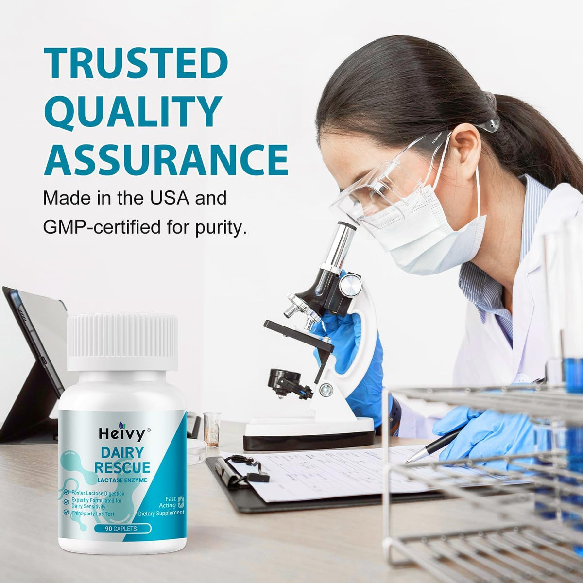 Heivy Lactase Enzyme 3000 FCC Dairy Relief – حبوب لاكتوز سريعة المفعول، 90 كبسولة، صنع في الولايات المتحدة الأمريكية (عبوتان)
