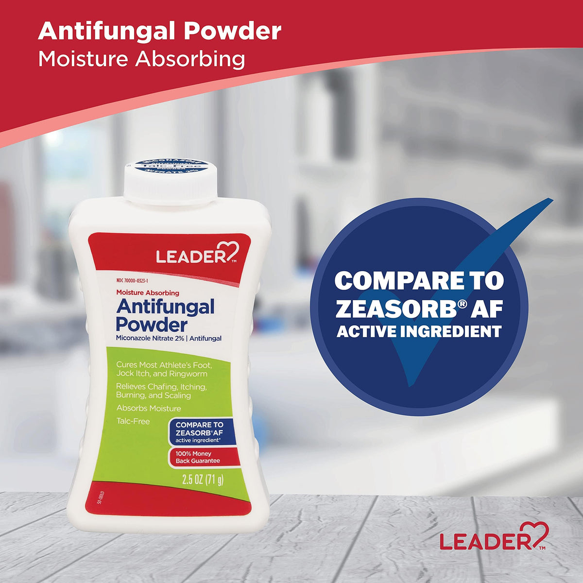 LEADER Athlete's Foot AF Powder β Moisture Absorbing, Talc-Free, 2.5 oz