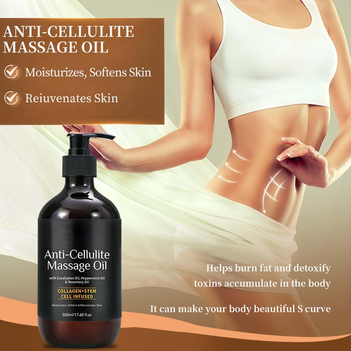 LEHOYIANG Anti-Cellulite Massage Oil β 17.6oz, 100% Pure Essential Oil for Diffusers, Skin & Aromatherapy