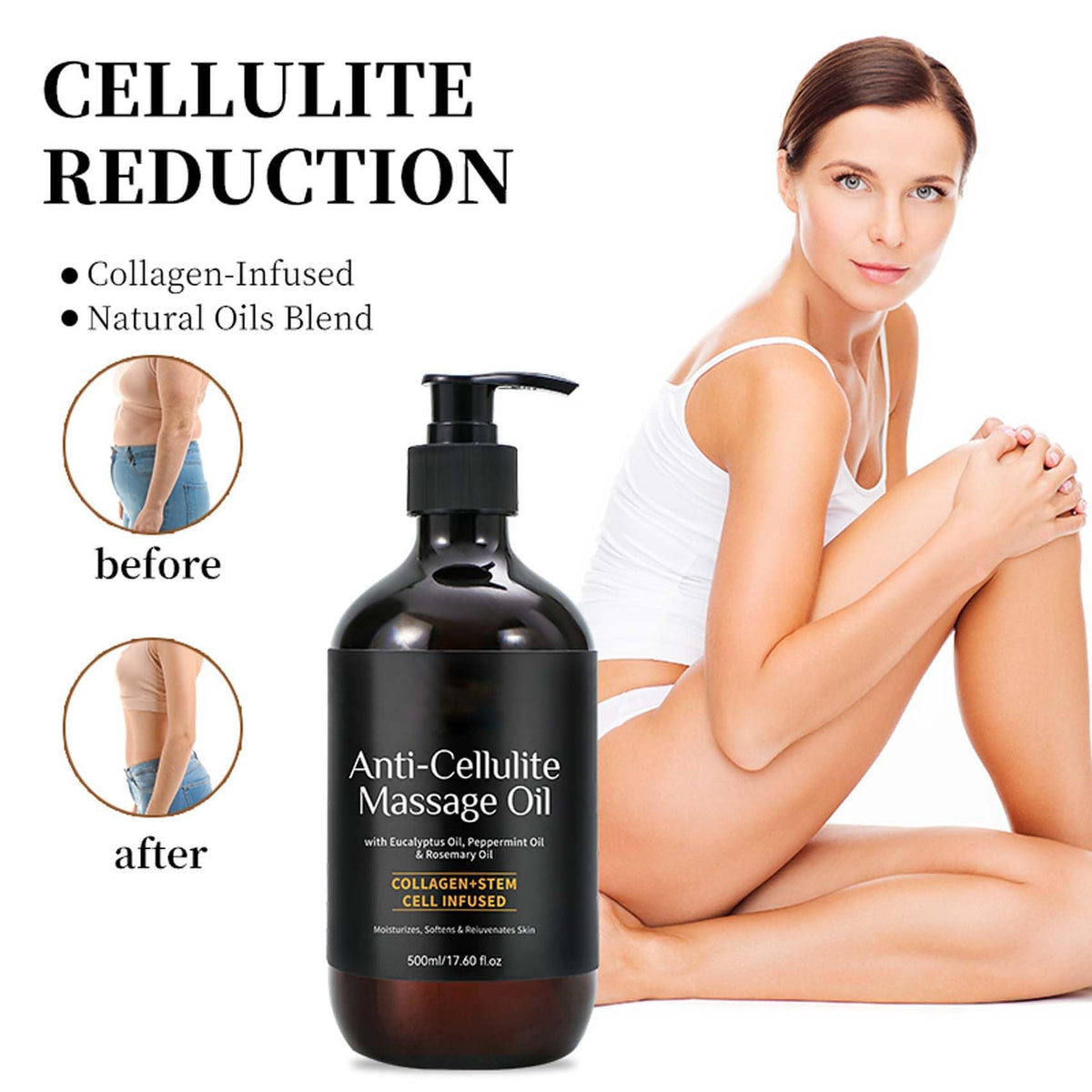 LEHOYIANG Anti-Cellulite Massage Oil β 17.6oz, 100% Pure Essential Oil for Diffusers, Skin & Aromatherapy