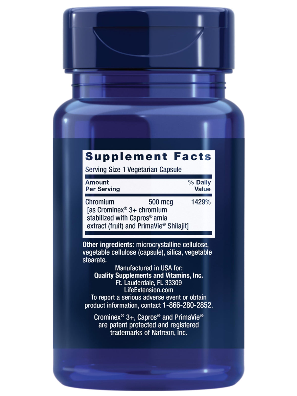 Life Extension Optimized Chromium Crominex3+ 500 mcg | دعم الأيض | نباتي، خالٍ من الجلوتين، غير معدل وراثيًا