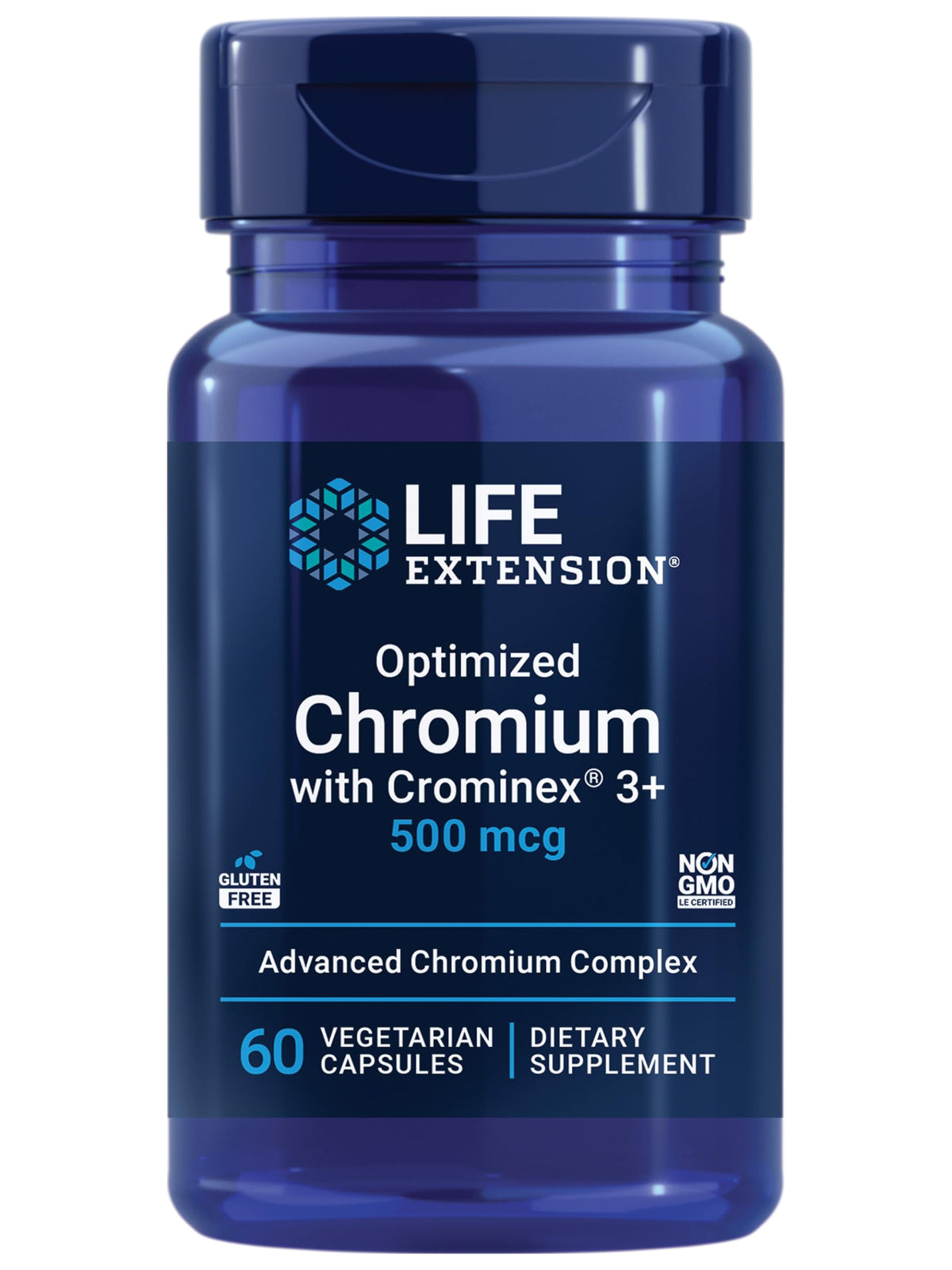 Life Extension Optimized Chromium Crominex3+ 500 mcg | دعم الأيض | نباتي، خالٍ من الجلوتين، غير معدل وراثيًا