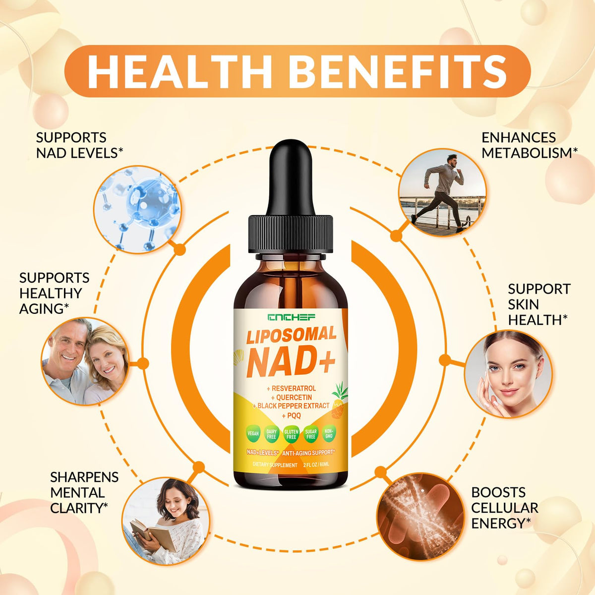 قطرات ليبوسومال NAD+ بقوة 1500 ملجم – نيكوتيناميد ريبوسايد كلوريد وريسفيراترول