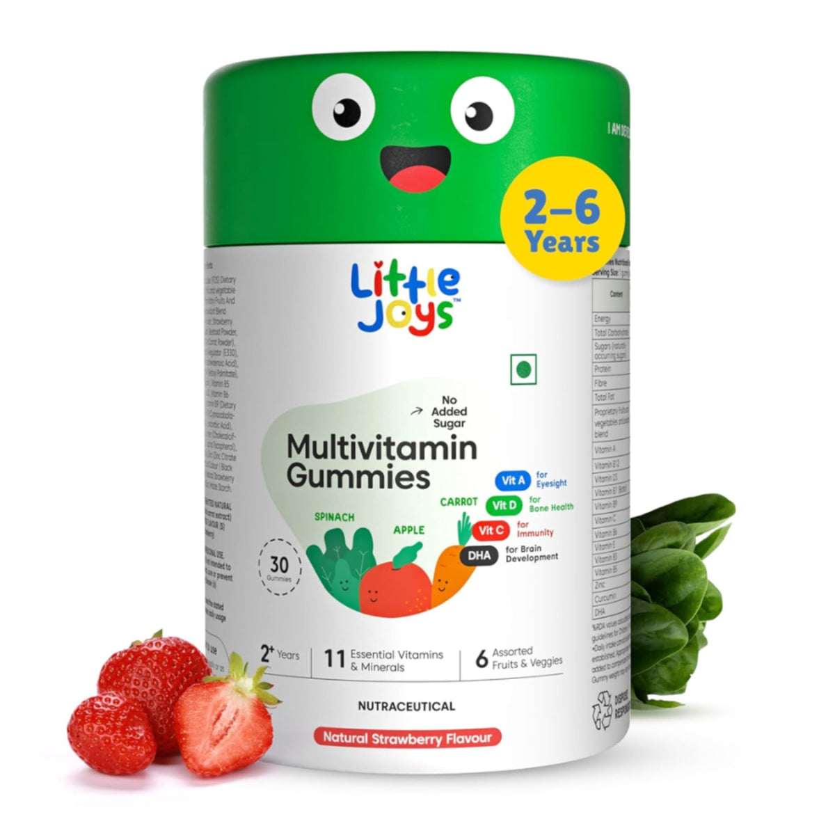 Little Joys Kids Multivitamin Gummies 2+ Years β DHA Omega-3, Vitamin C & D, Zinc, Sugar Free | Strawberry | 30 Day Pack