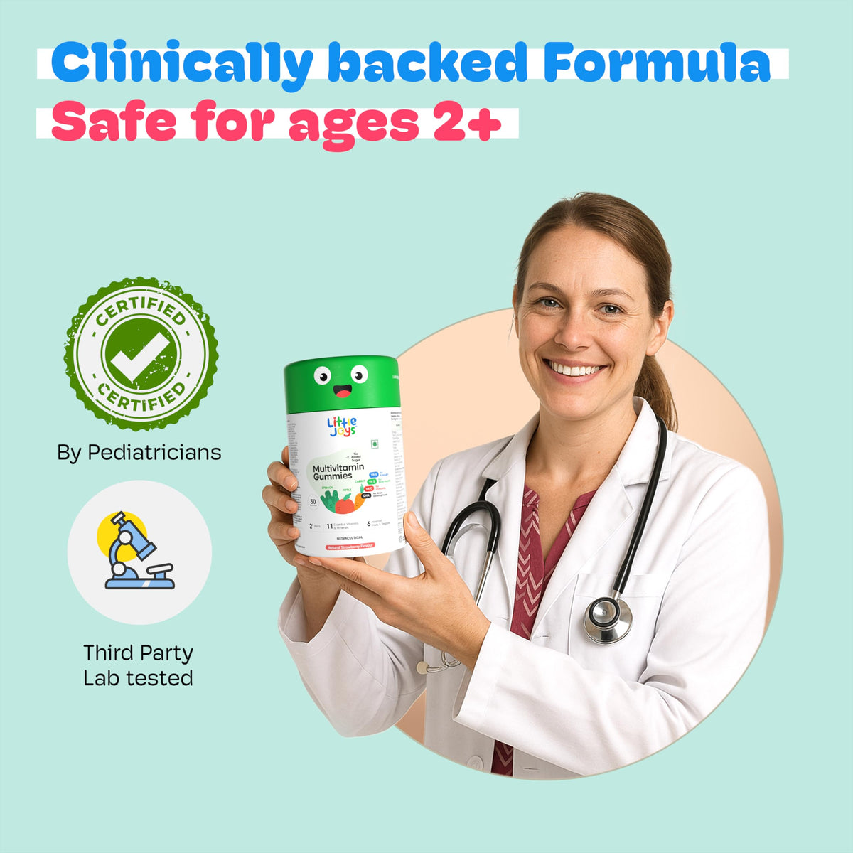 Little Joys Kids Multivitamin Gummies 2+ Years β DHA Omega-3, Vitamin C & D, Zinc, Sugar Free | Strawberry | 30 Day Pack
