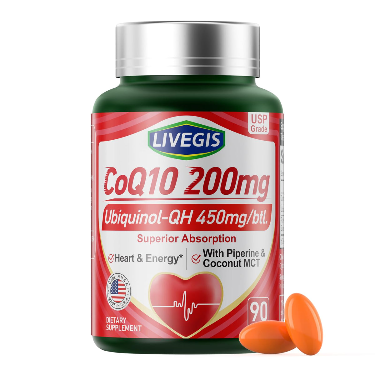 سوفتجيلز أنزيم Q10 من لايفجيس 200 ملجم (90 كبسولة) - يوبيكوينون مع زيت MCT لصحة القلب والطاقة