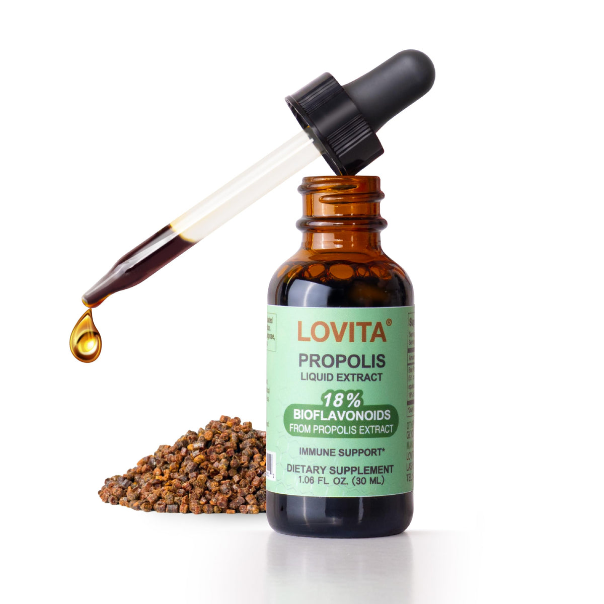 مستخلص سائل من العكبر النحل LOVITA بتركيز 500 ملجم - قطرات الراتنج 5:1، 18% بيوفلافونويدس
