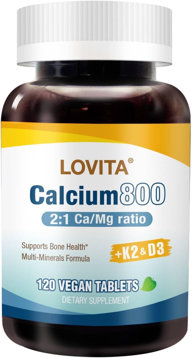 LOVITA Calcium Citrate 800 mg with Magnesium, D3 & K2 | Bone Health & Density β 120 Vegan Tablets