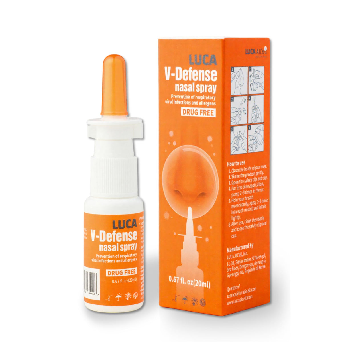 LUCA V-Defense Nasal Spray β Drug-Free Relief, Moisturizes Nasal Passages | 0.67 fl oz (200 Sprays)