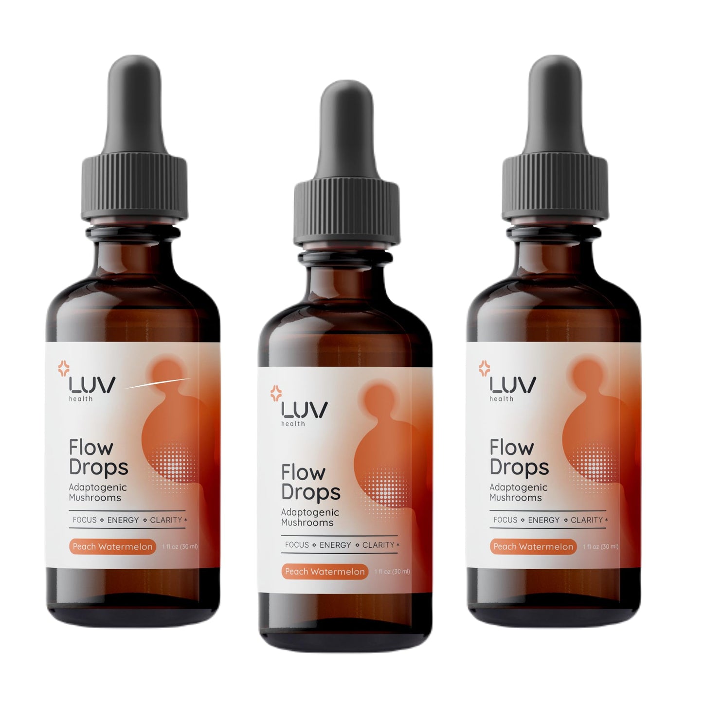 LUV health Flow Drops® – Energy & Focus with Adaptogenic Mushrooms | Vegan, Made in USA | 90 Servings