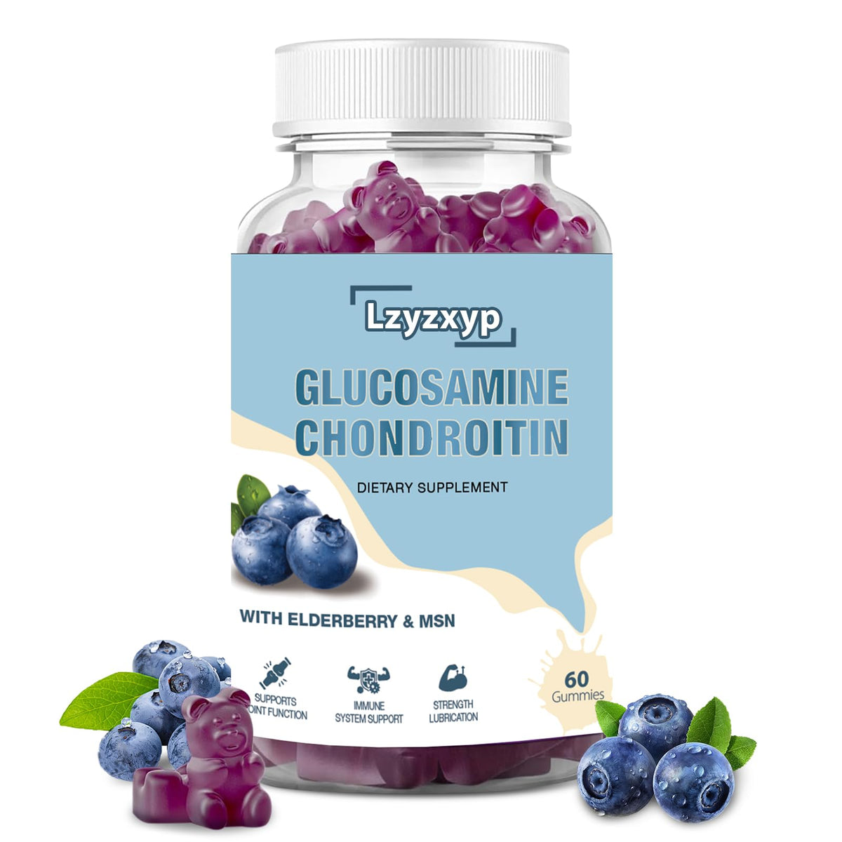 Lzyzxyp Glucosamine Chondroitin Gummies with MSM & Elderberry β Extra Strength, Immune & Joint Health, 60ct