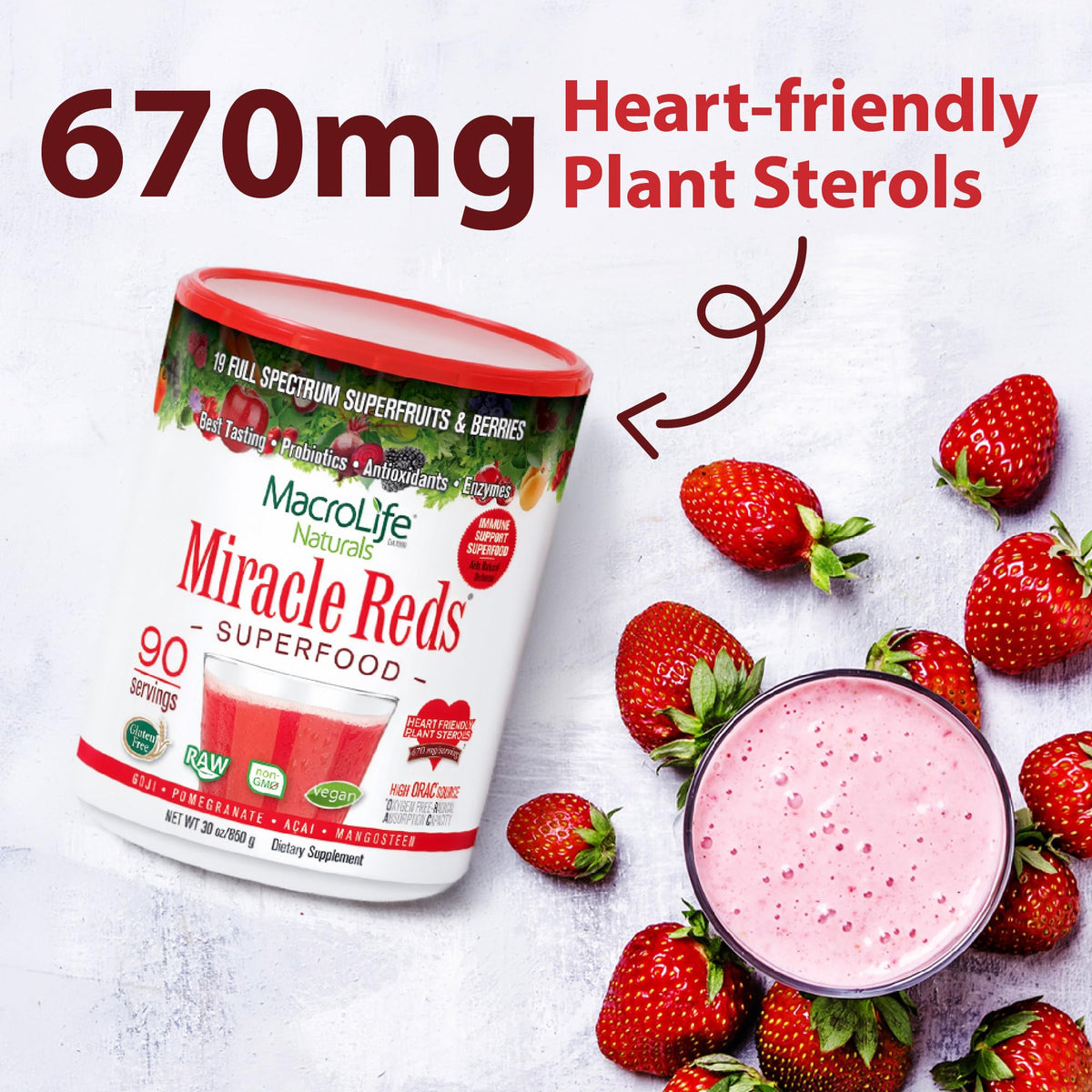 MacroLife Naturals Miracle Reds Superfood Powder β 19 Fruits, Probiotics & Antioxidants (30 oz)