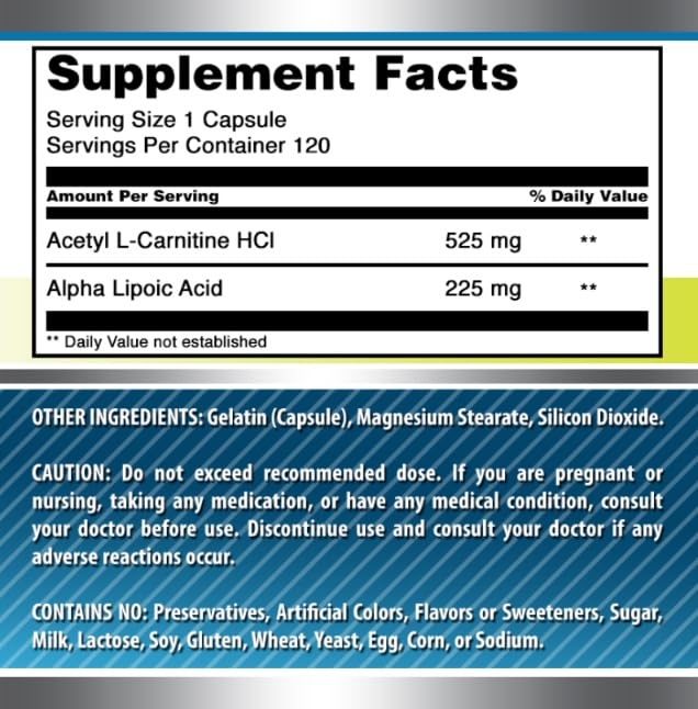 Amazing Formulas ALA/ALC 750 mg Capsules β Non-GMO, Gluten-Free, Made in USA (120 Count)