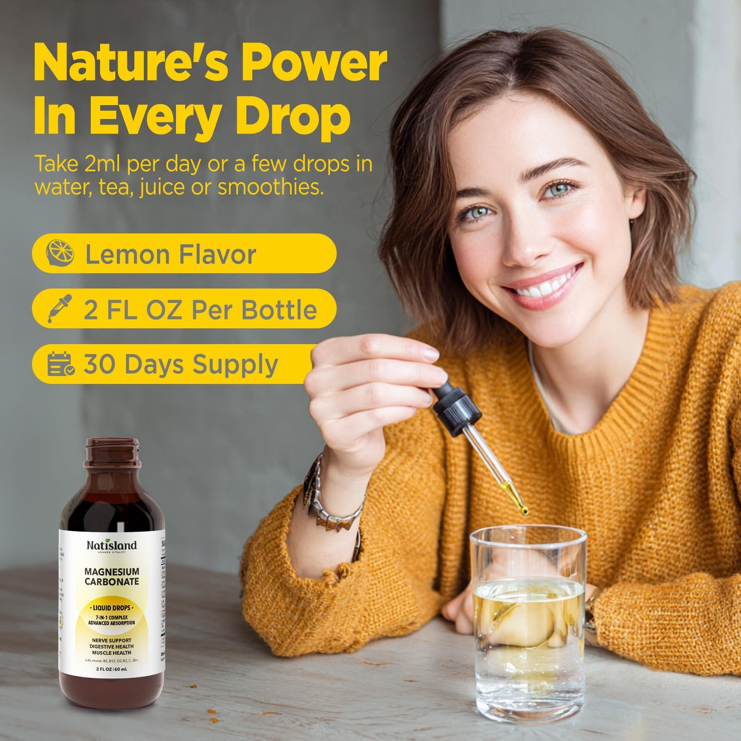 Magnesium Carbonate Liquid Drops 500mg – High Absorption, Lemon Flavor