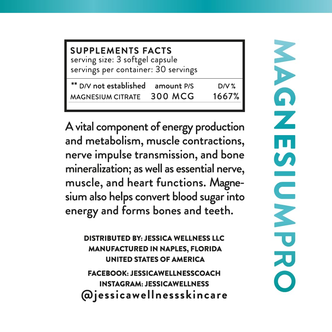 Magnesium Citrate Capsules 300mg β Digestive Support & Relaxation | Vegan 90ct | Jessica Wellness