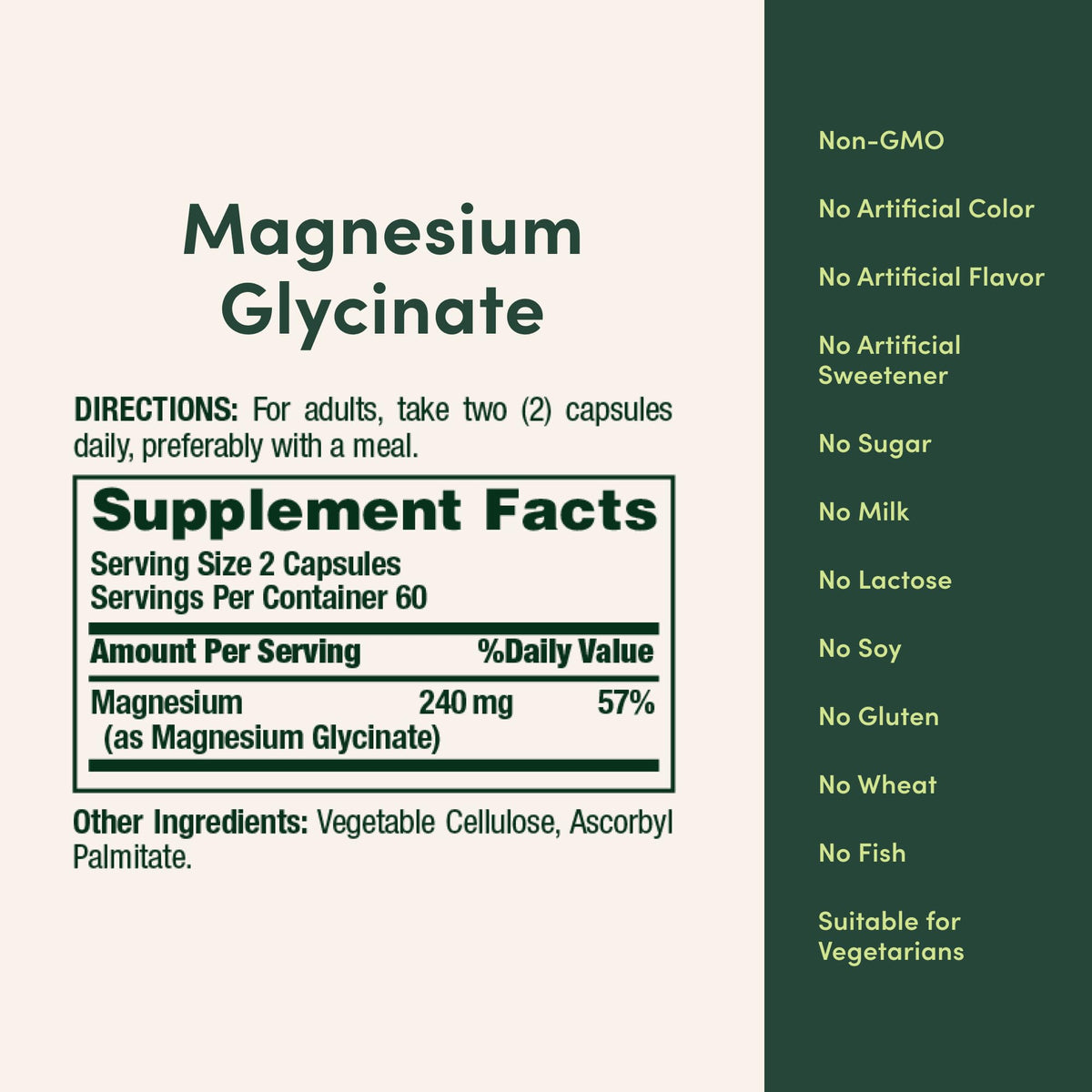 Nature’s Bounty Magnesium Glycinate 240 mg - 120 كبسولة لصحة العضلات والقلب والعظام والأعصاب