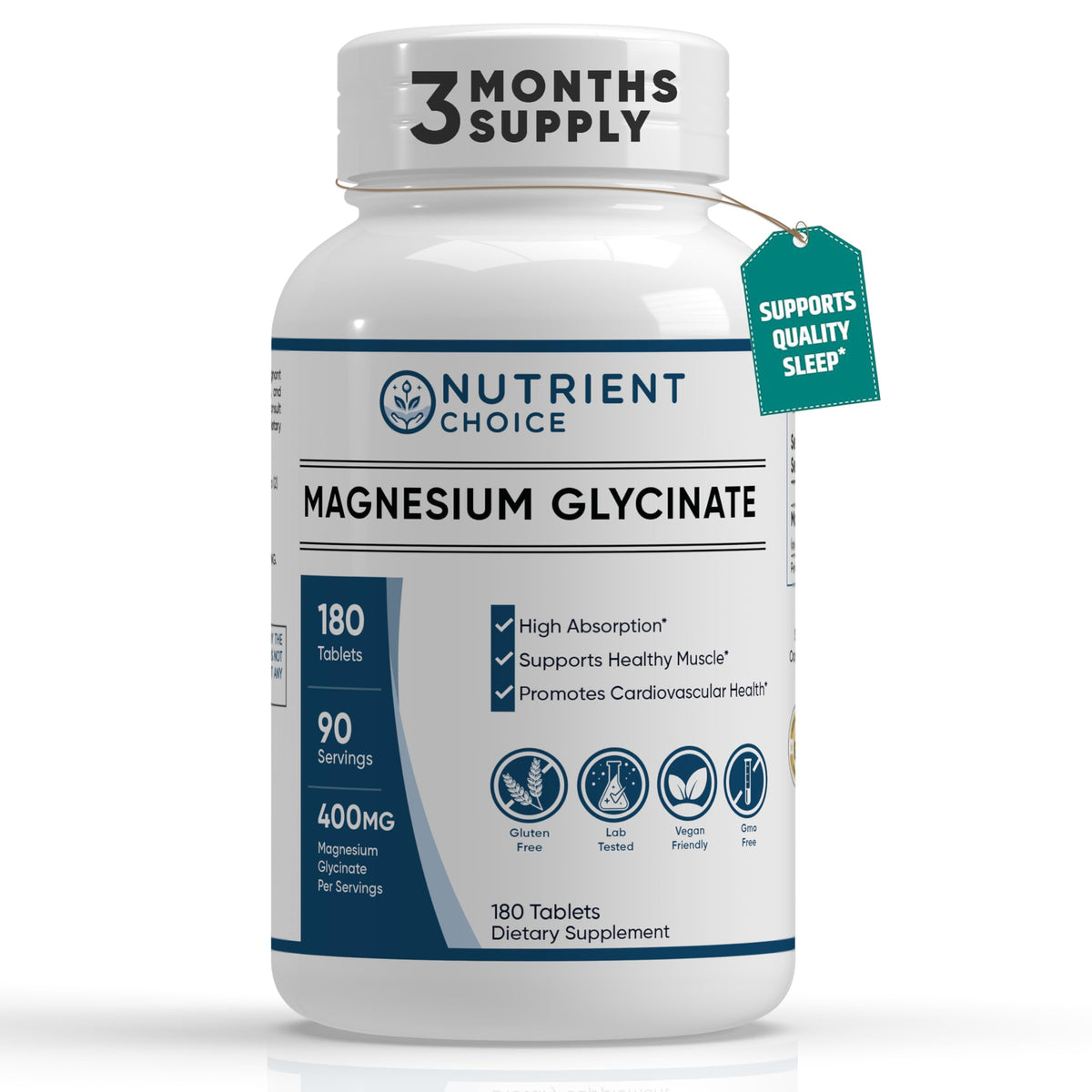 400 mg Magnesio Glicinato – 180 Compresse | Alto Assorbimento, Non-OGM