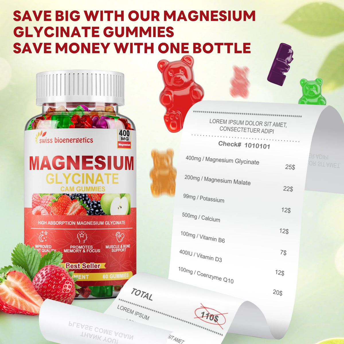 (2 Pack) Magnesium Glycinate Gummies 400mg β Sugar Free, Vegan, Non-GMO